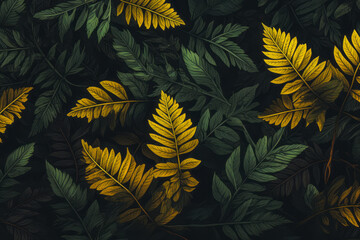 green leaves on dark background