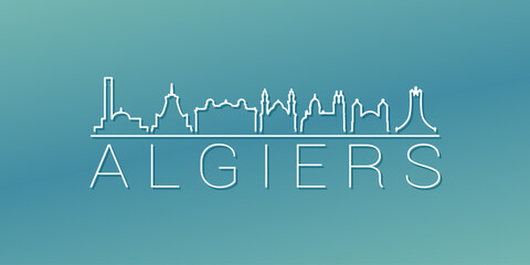Algiers, Algeria Skyline Linear Design. Flat City Illustration Minimal Clip Art. Background Gradient Travel Vector Icon.