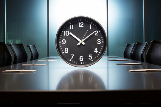 Large clock face enhances punctuality at the round table meeting Generative AI