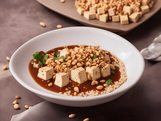 A traditional dish of tofu sprinkled with peanuts, Ai generated