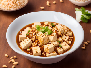 A traditional dish of tofu sprinkled with peanuts, Ai generated