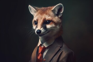 Obraz premium Anthropomorphic Weasel dressed in a suit like a businessman. Business Concept. AI generated, human enhanced