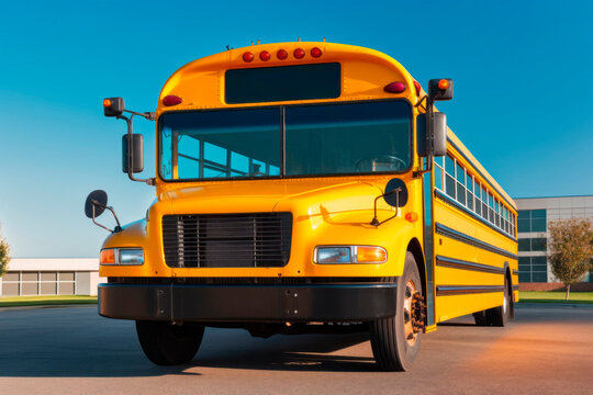 School yellow bus. Back to school concept. Background with selective focus and copy space