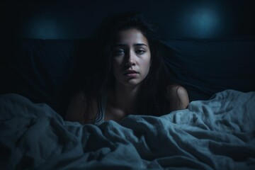 The woman is trying to sleep. The concept of insomnia. Background with selective focus and copy space