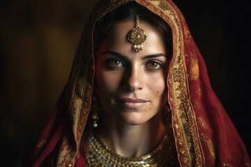 Portrait of a beautiful Arab woman in a veil. AI generated, human enhanced