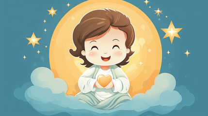 Lindo bebê menino Jesus. Ilustração vetorial para amor e fé, desenho infântil 