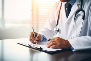 Doctor checking his notebook at the hospital. Unrecognizable person, close up shot