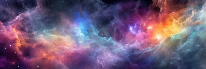 Fototapeta na wymiar Colorful misty spacey nebula background in pink, purple and blue tones