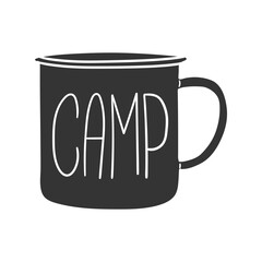 Camp Mug Icon Silhouette Illustration. Camping Vector Graphic Pictogram Symbol Clip Art. Doodle Sketch Black Sign.
