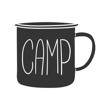 Camp Mug Icon Silhouette Illustration. Camping Vector Graphic Pictogram Symbol Clip Art. Doodle Sketch Black Sign.
