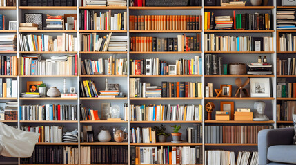 shelf with books on the wall, generative ai