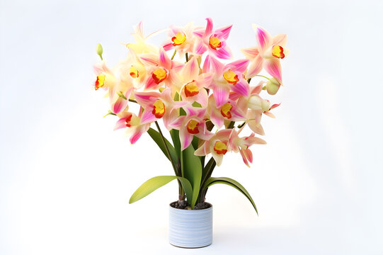 a bouquet of orchids in a vase on a white background, a bouquet of daffodils, generative ai