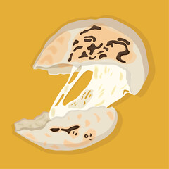 vector illustration of an arepa stuffed with cheese