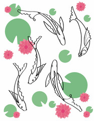Naklejka premium fish and water lilies