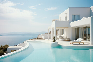 Fototapeta na wymiar mediterranean architecture Luxury villa with swimming pool. Illustration, ai generative