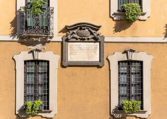 Commemorative plaque to Italian patriot and revolutionist Federico Confalonieri on the façade of...