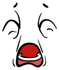 Yawning face. Tired or bored comic expression with closed eyes