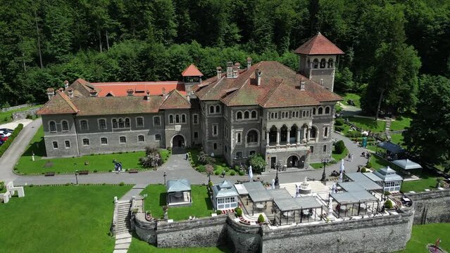 Drone footage Cantacuzino Castle in Busteni ,Romania. 