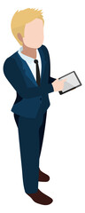 Businessman with tablet. Isometric office work character