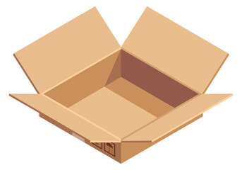 Open empty cardboard box. Isometric cargo icon