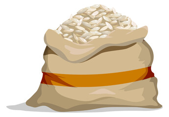 Canvas bag full of rice. Cartoon grain icon