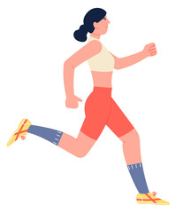 Running young woman. Athlete on race. Marathon training