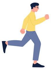Man hurrying. Young guy running. Character rushing