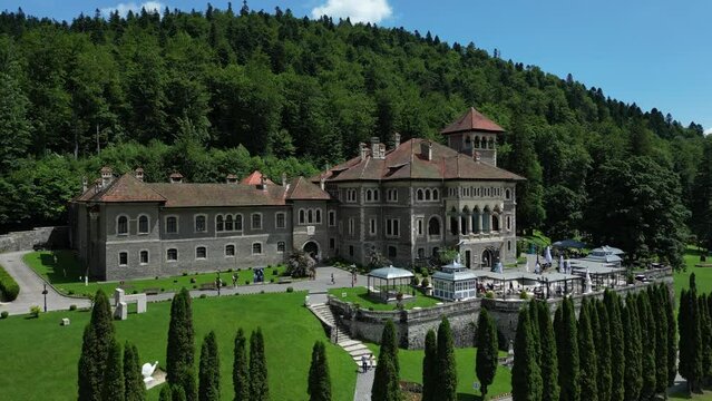 Drone footage Cantacuzino Castle in Busteni ,Romania. 