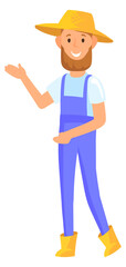 Happy farmer. Smiling man in straw hat. Cartoon character