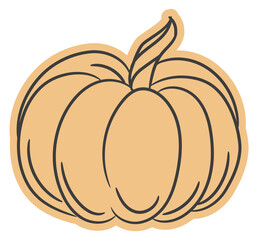 Pumpkin yellow sticker. Hand drawn autumn season vegetable