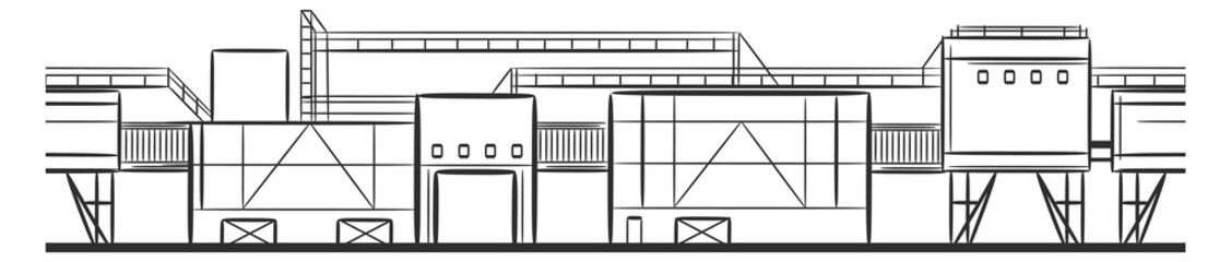 Horizontal manufacture landscape. Hand drawn industrial line