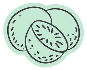 Kiwi icon. Whole fruit and half cut doodle