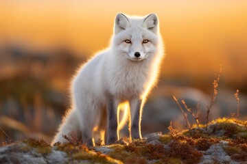 Obraz premium Beautiful arctic fox in her natural environment looking at camera
