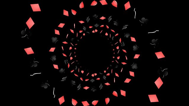 Falling French Card Symbols Animation, Poker Seeds, Background, Loop, 60 fps, with Alpha Matte

