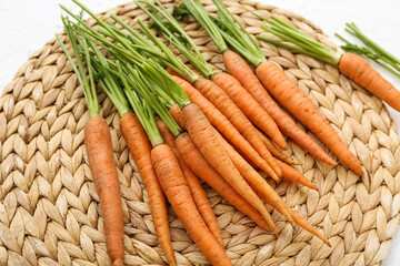 Many fresh carrots on white background, closeup