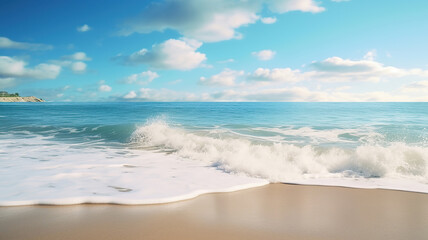 Fototapeta na wymiar Scenic Coastal Views, Waves Crashing on Sandy Beaches. Generative Ai