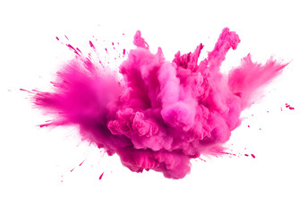 Abstract pink paint splashes isolated on transparent background, Generative AI.