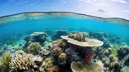 Fototapeta premium A Dive into Marine Conservation and the Importance of Healthy Coral Reefs. Generative Ai