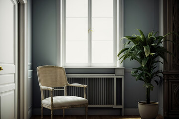 A Chair Sitting In Front Of A Window Next To A Potted Plant