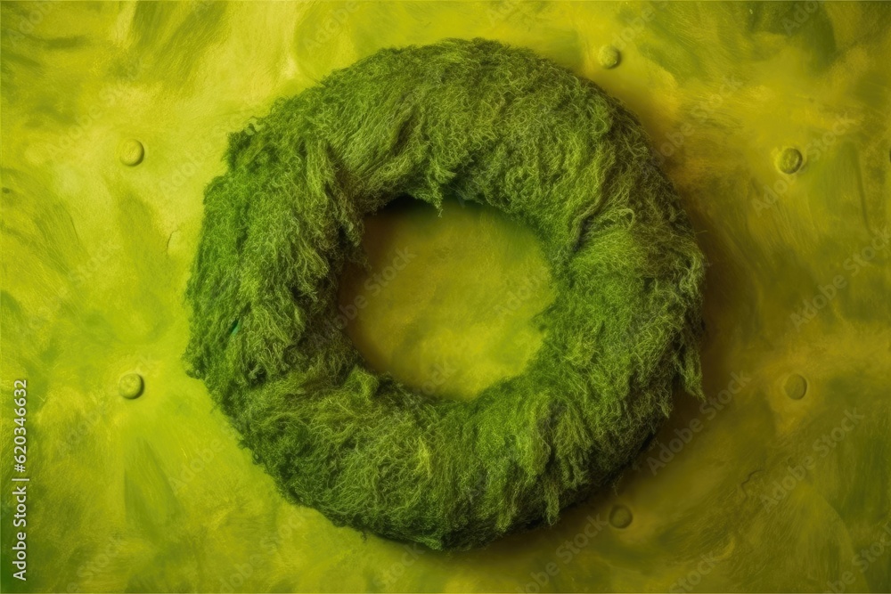 Poster green object resting on a matching green surface