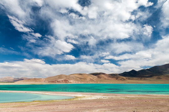 The beautiful lake water in Nyima County Ngari Prefecture Tibet Autonomous Region, China.