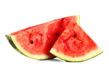 Pieces of fresh watermelon on white background