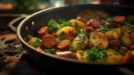 Irish Coddle with sausage potatoes and parsley	