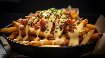 Crispy loaded french fries with cheese sauce and bacon