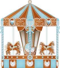 baby shower gingerbread carousel with cookies and candies for baby boy - obrazy, fototapety, plakaty