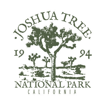 Joshua Tree, CA, USA Silhouette Postal Passport. Stamp Round Vector Icon. Design Travel Postmark. 