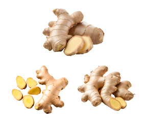 Ginger roots isolated on transparent png