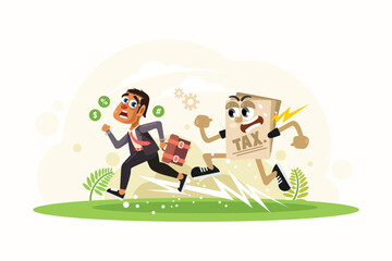 Businessman Running Away from Tax Vector Illustration
