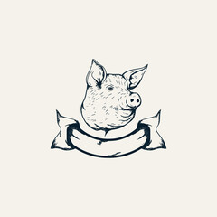 Vintage logo pig head illustration