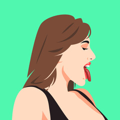 sexy woman avatar sticking out tongue side view. vector illustration.